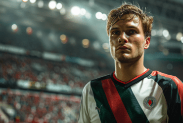 Panorama Warszawy z logami klubów piłkarskich Legia Warszawa i Polonia Warszawa.